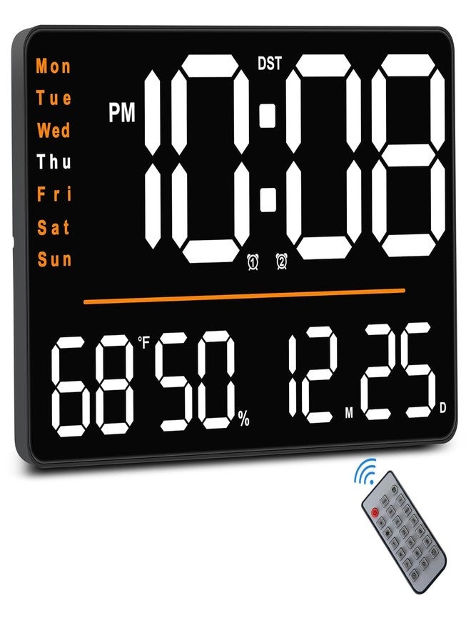 Foliam Plastic Digital Alarm Wall Clock 16" Large with Remote Control, Auto/Custom Dimmer,Temp,Humidity,Dual Alarms, Decor/Gym/Garage, Gift for Elderly (Square ORENGE) - Image 1